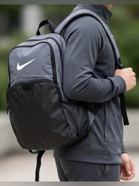 Nike Club Team Backpack Grey Black Swoosh Tech Laptop Backpack